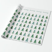 Kerstboom met vrolijk schrift en waterverf cadeaupapier (Uitgerold)