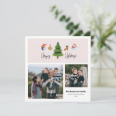 Kerstboom met waterverf | 2 foto's feestdagenkaart (Staand voorkant)