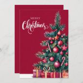 Kerstboom met waterverf feestdagenkaart (Voorkant / Achterkant)