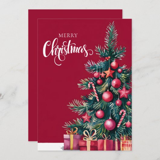 Kerstboom met waterverf feestdagenkaart (Voorkant / Achterkant)