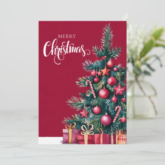 Kerstboom met waterverf feestdagenkaart (Staand voorkant)
