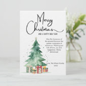 Kerstboom met waterverf plat feestdagenkaart (Staand voorkant)