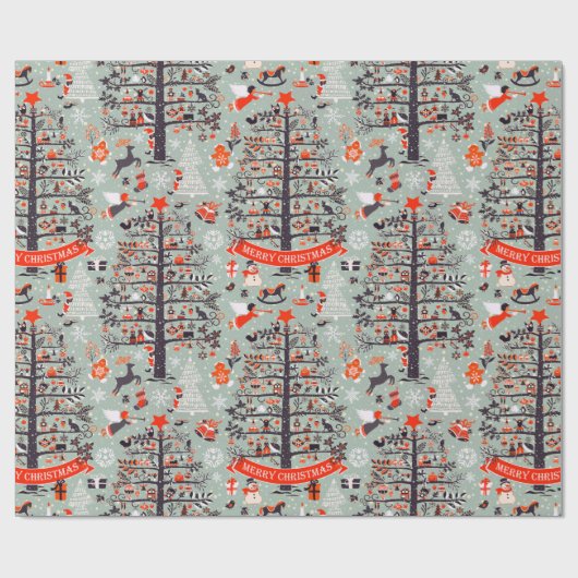 kerstboom met wensen (grijs) cadeaupapier (Vlak)