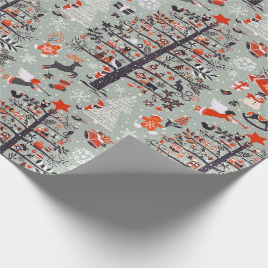 kerstboom met wensen (grijs) cadeaupapier (Hoek)