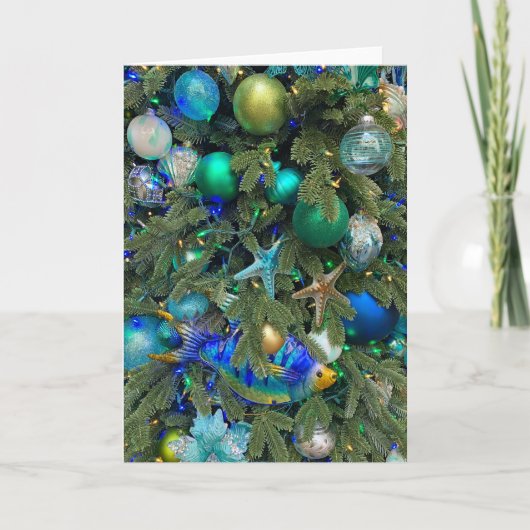 Kerstboom met zee-thema feestdagen kaart (Voorkant)
