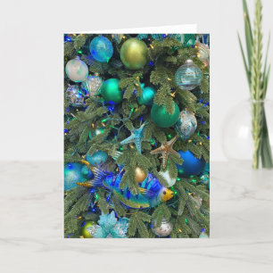 kerstboom met zee-thema feestdagen kaart