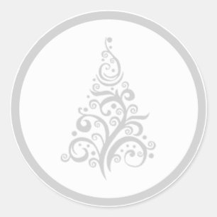 kerstboom met zilvergrijze zwendel ronde sticker