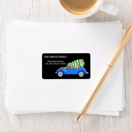 Kerstboom met zwarte achtergrond etiket (Insitu)