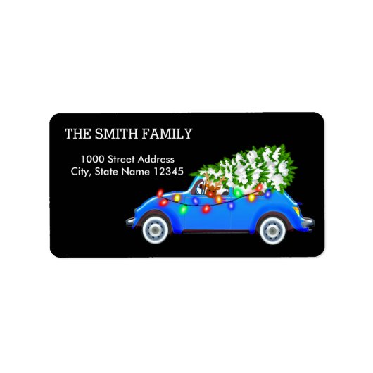 Kerstboom met zwarte achtergrond etiket (Voorkant)