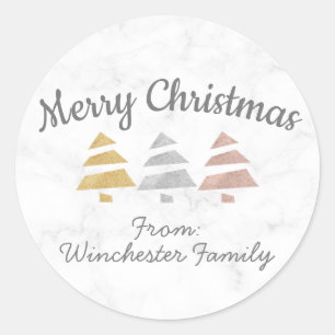 Kerstboom (metaal: zilver, goud, Roos-goud) Ronde Sticker