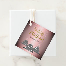 Kerstboom Metallic Pink Family Holiday Bedankjes Labels