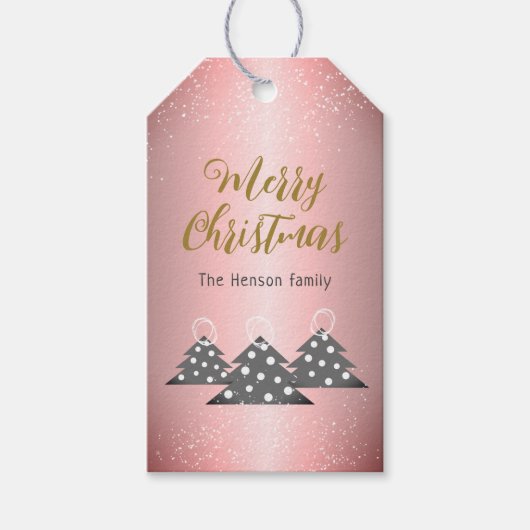 Kerstboom Metallic Pink Family Holiday Cadeaulabel (Voorkant)