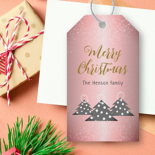 Kerstboom Metallic Pink Family Holiday Cadeaulabel