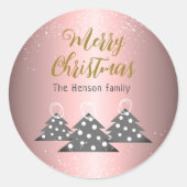 Kerstboom Metallic Pink Family Holiday Ronde Sticker (Voorkant)