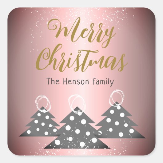 Kerstboom Metallic Pink Family Holiday Vierkante Sticker (Voorkant)