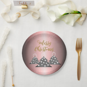 Kerstboom Metallic Pink Script Holiday Party Papieren Bordje