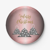 Kerstboom Metallic Pink Script Holiday Party Papieren Bordje (Voorkant)