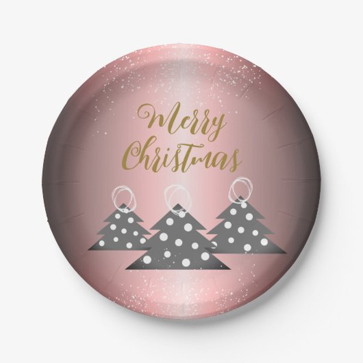 Kerstboom Metallic Pink Script Holiday Party Papieren Bordje (Voorkant)