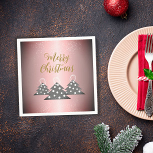 Kerstboom Metallic Pink Script Holiday Party Servet