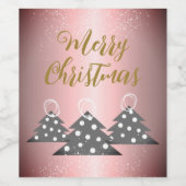 Kerstboom Metallic Pink Script Holiday Wijn Etiket (Enkel label)