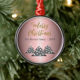 Kerstboom Metallic Roze Festief Familie Metalen Ornament