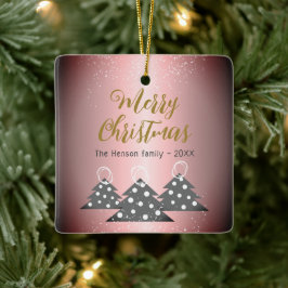 Kerstboom Metallic Roze Festivale Familie Keramisch Ornament