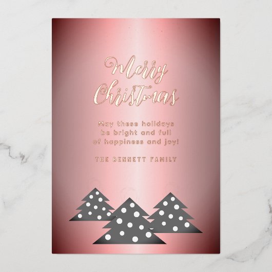 kerstboom Metallic roze rood goud Folie Feestdagenkaart (Voorkant)