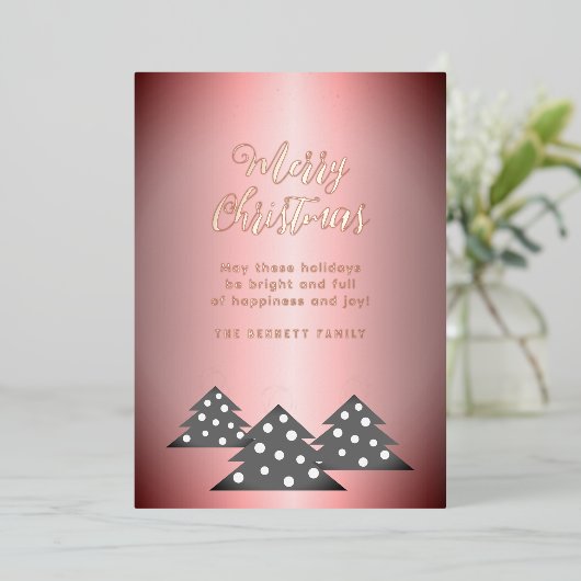 kerstboom Metallic roze rood goud Folie Feestdagenkaart (Staand Voorkant)