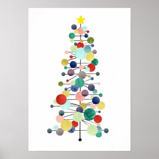 Kerstboom Mid Century Modern Retro Stippen Poster (Voorkant)