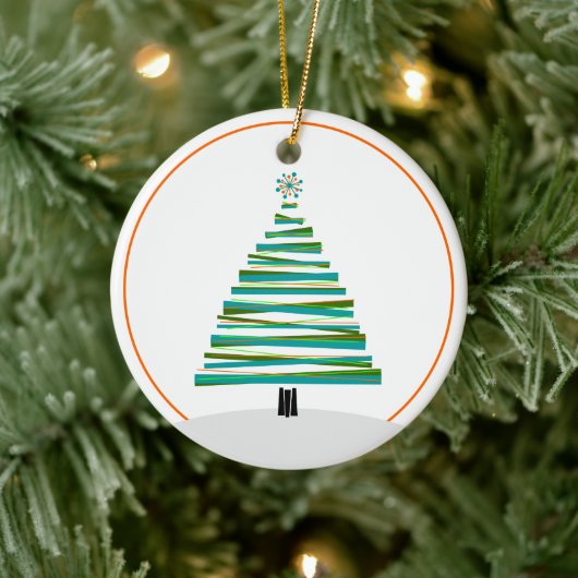 Kerstboom - Mid Century Stripe Keramisch Ornament (Boom)