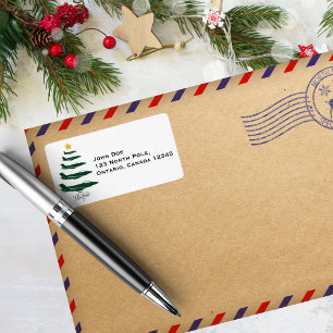 Kerstboom, militair vliegtuig, minimalistisch, coo etiket