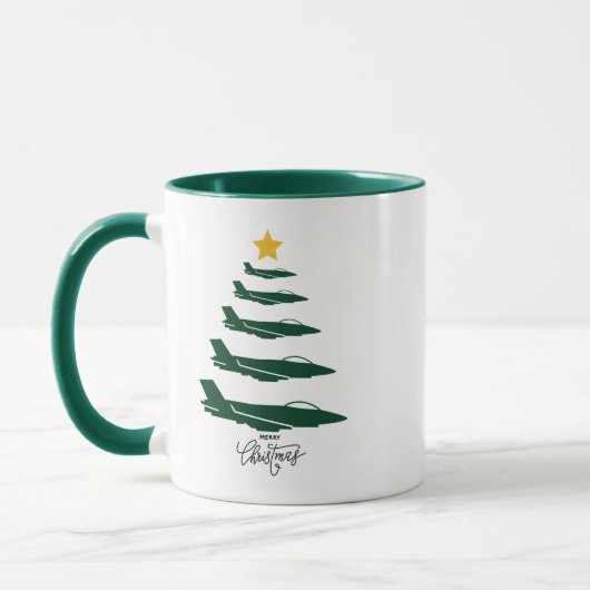 Kerstboom, militair vliegtuig, minimalistisch, coo mok (Links)