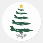 Kerstboom, militair vliegtuig, minimalistisch, coo ronde sticker (Voorkant)