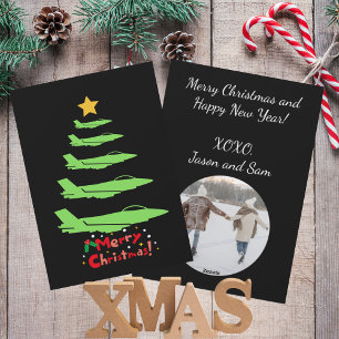 Kerstboom, militair Vliegtuig, minimalistisch Feestdagenkaart