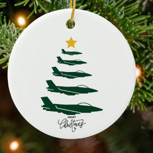 Kerstboom, militair vliegtuig, minimalistisch keramisch ornament