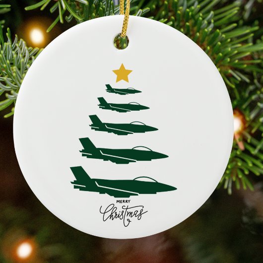 Kerstboom, militair vliegtuig, minimalistisch keramisch ornament