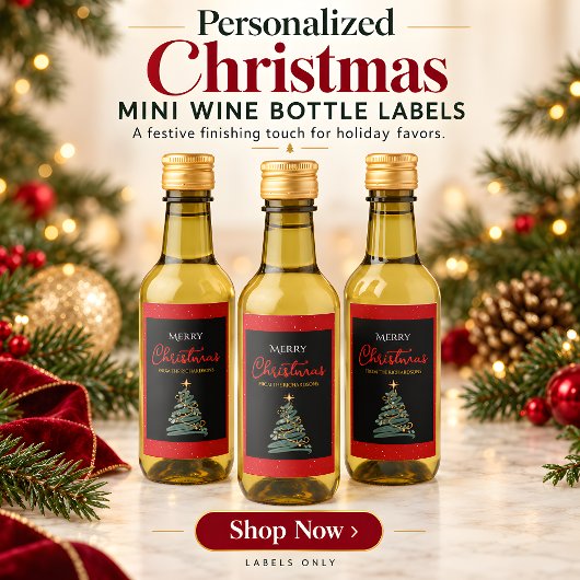 Kerstboom Mini Wijnfles Label Wijn Etiket
