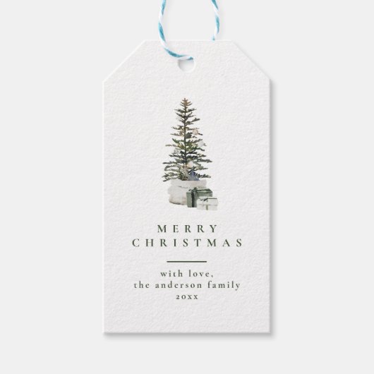 Kerstboom Minimale Typografie Groene Gift Labels Cadeaulabel (Voorkant)