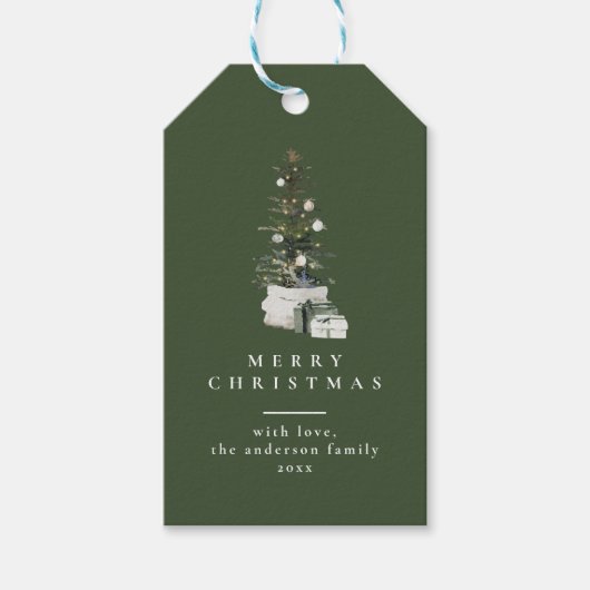 Kerstboom Minimale Typografie Groene Gift Labels Cadeaulabel (Voorkant)