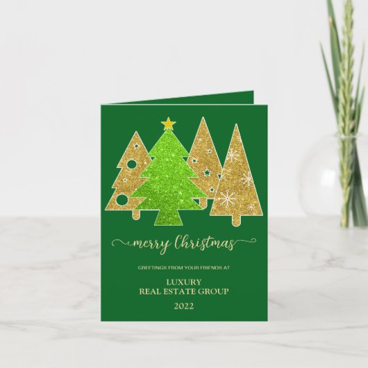 Kerstboom | Minimalistisch | Gouden glinster cadea Feestdagen Kaart (Voorkant)