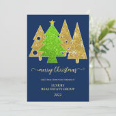 Kerstboom | Minimalistisch | Gouden glinster cadea Feestdagenkaart (Staand voorkant)