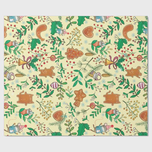 kerstboom, mistletoe- en poolkrulpapier cadeaupapier (Vlak)