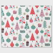 Kerstboom. Modern blauw, rood en roze patroon Cadeaupapier (Vlak)