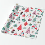 Kerstboom. Modern blauw, rood en roze patroon Cadeaupapier<br><div class="desc">Blauw,  rood en roze kerstboompatroon,  verpakkingspapier.</div>