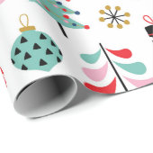 Kerstboom. Modern blauw, rood en roze patroon Cadeaupapier (Rol Hoek)