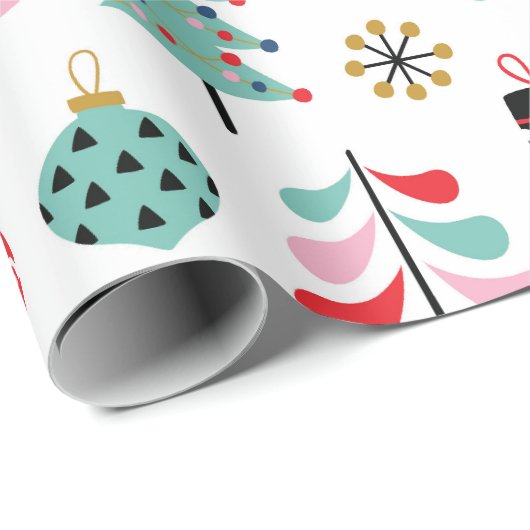 Kerstboom. Modern blauw, rood en roze patroon Cadeaupapier (Rol Hoek)