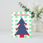 Kerstboom Modern Gingham Groen Blauw Groet Briefkaart (Staand voorkant)