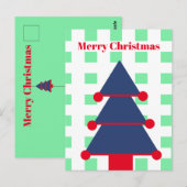 Kerstboom Modern Gingham Groen Blauw Groet Briefkaart (Voorkant / Achterkant)