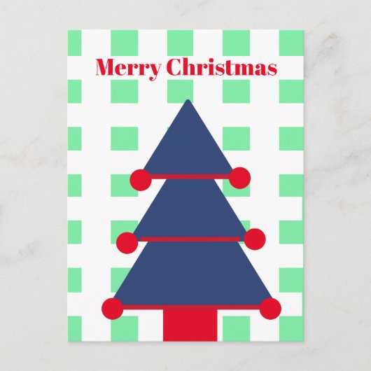 Kerstboom Modern Gingham Groen Blauw Groet Briefkaart (Voorkant)