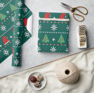 Kerstboom Modern groen rood en wit patroon Cadeaupapier